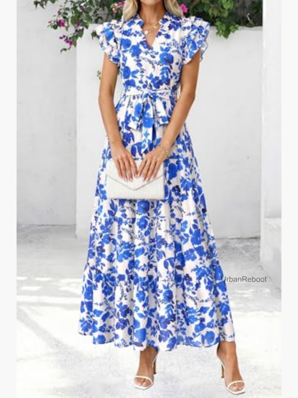 Maxi Dress with Pockets, Ruffle Sleeve, V Neck, Tiered - Picture 3 of 7